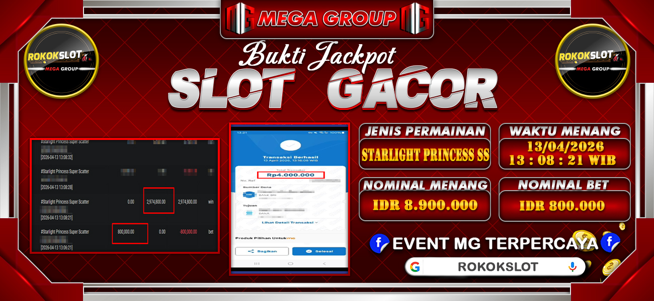 Bukti JP situs Rokokslot hari Senin, 13 April 2026