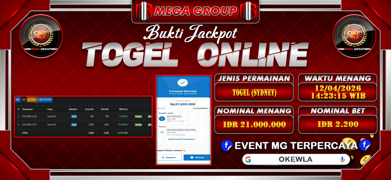 Bukti JP situs Okewla hari Minggu, 12 April 2026